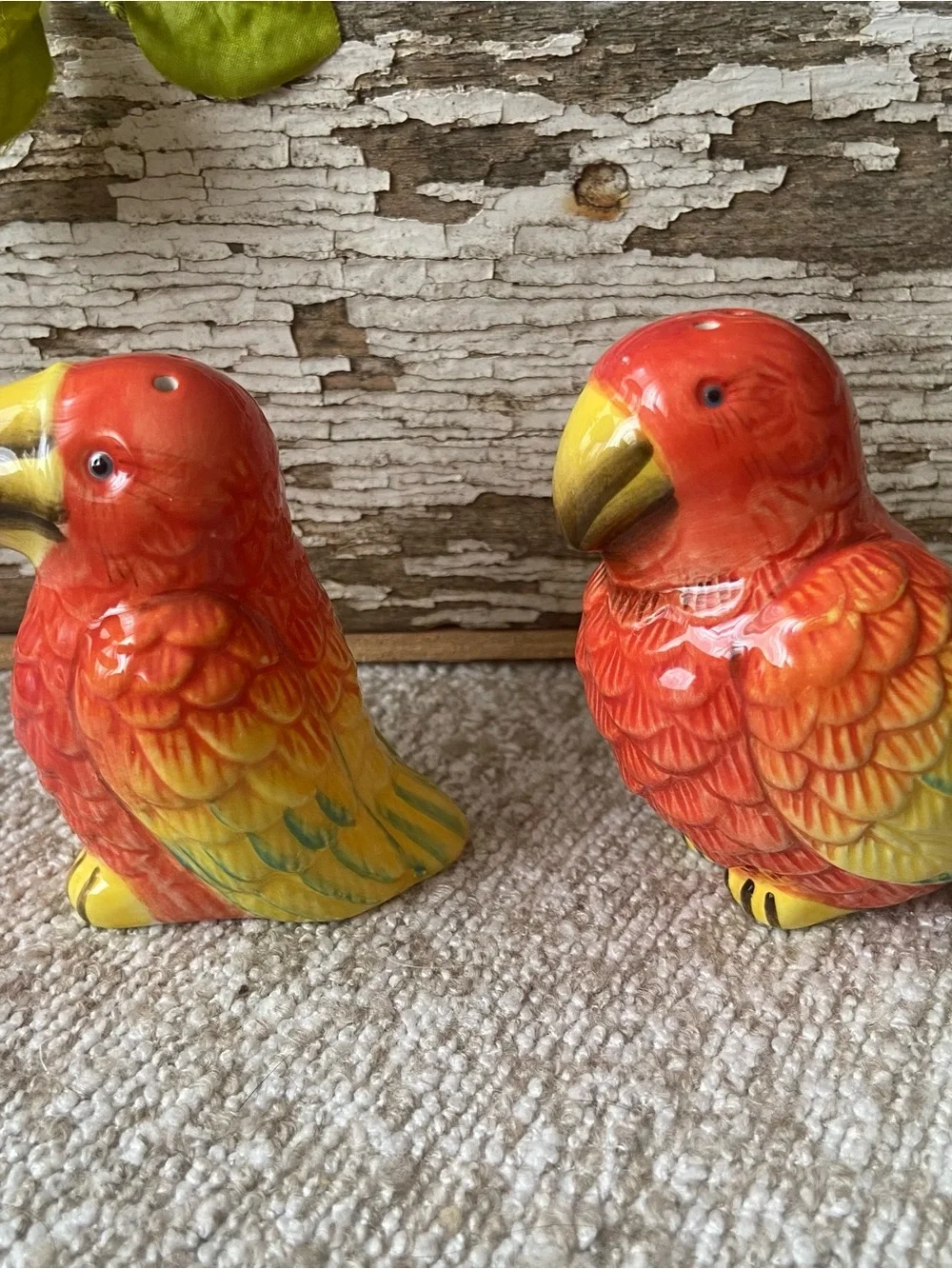 Pier 1 Imports Parrot Salt/Pepper Shakers Tropical Parrots Coastal Beach Novelty